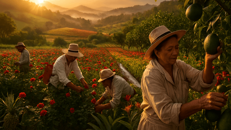 Campesinos colombiano cosechando